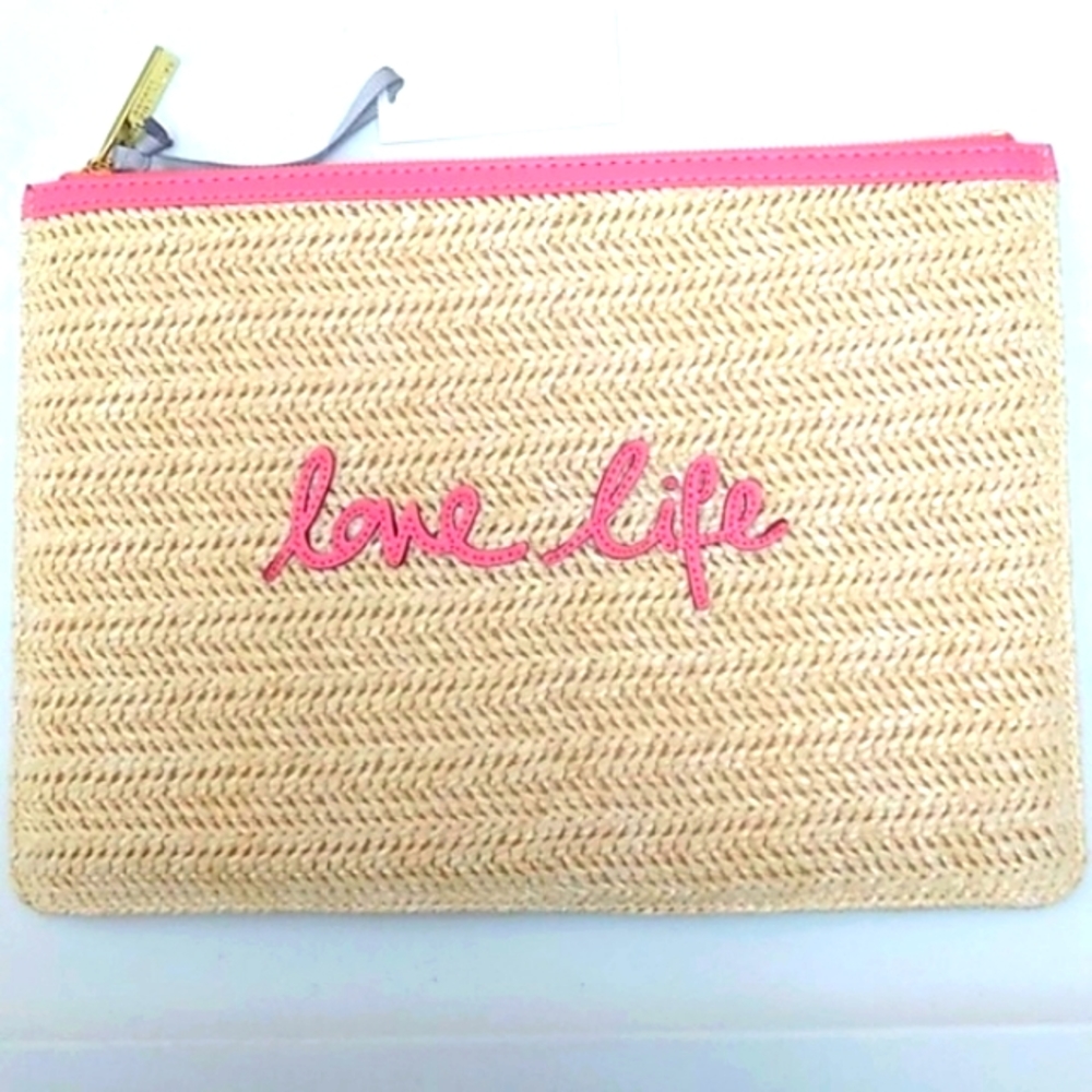 Katie Loxton London "love life" Straw Coco Clutch